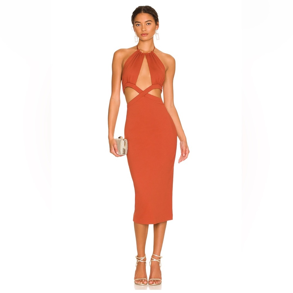 NWT Camila Coelho Rida Cutout Midi Dress in color Redwood.